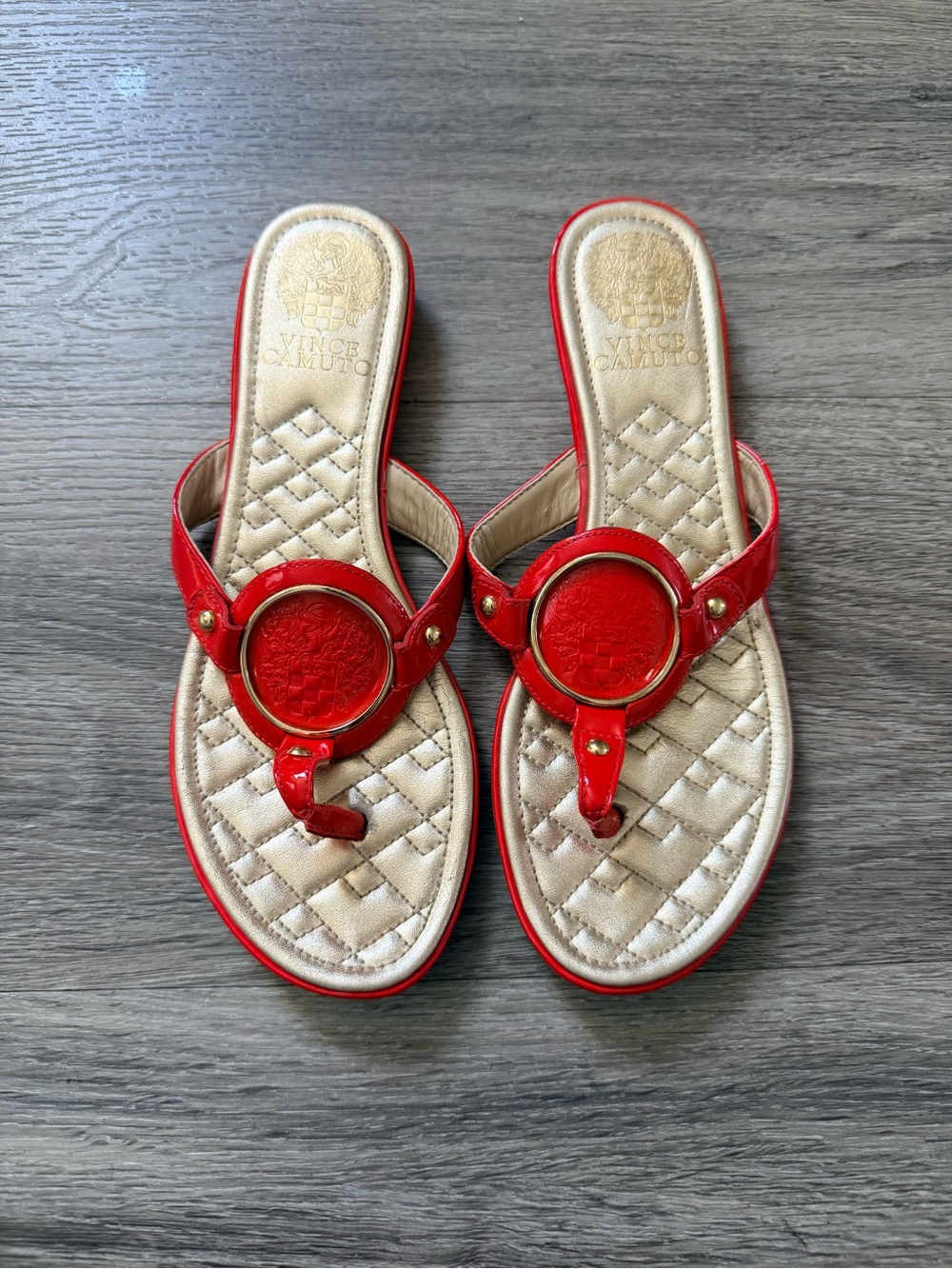 Vince Camuto Red Quilted-Accent Thong Sandals